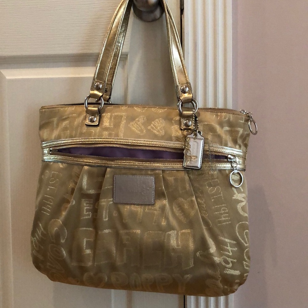 Gorgeous gold & purple Coach poppy leather trim
